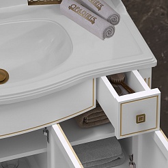 Opadiris Мебель для ванной Лаура 100 белая с бежевой патиной – фотография-9